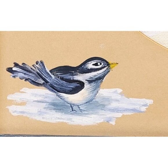 Signed Art Hand Painted Winter Scene Bird Lover Wood Frame Trees Farm Decor Snow - Picture 5 of 10